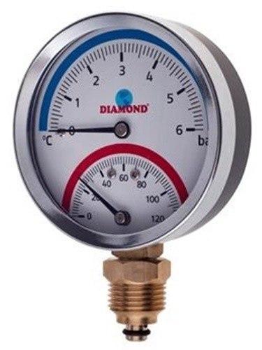 Thermomanometer 1/2" Ø80mm, 0-120 °C, 0-6 bar radial Thermomanometer 1/2" Ø80mm, 0-120 °C, 0-6 bar radial